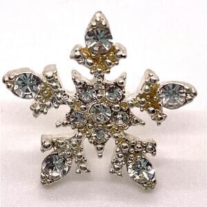 Snowflake Pin back Post Silver Tone Clear Rhinestone 3/4”